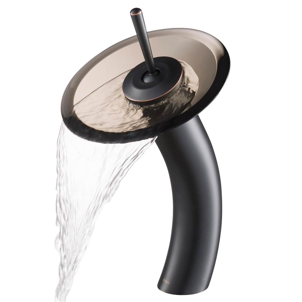 Kraus KRAUS Tall Waterfall Bathroom Faucet for Vessel Sink with Clear Brown Glass Disk, Oil Rubbed Bronze Finish