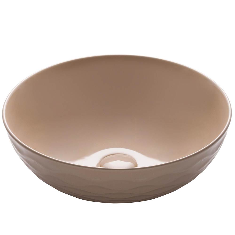 Kraus Viva Round Beige Porcelain Ceramic Vessel Bathroom Sink, 16 1/2 in. D x 5 1/2 in. H