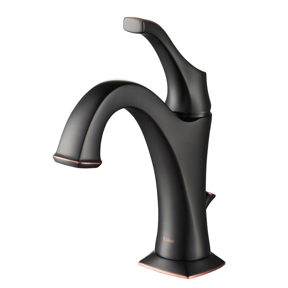 Kraus Arlo Oil Rubbed Bronze Single Handle Basin Bathroom Faucet with Lift Rod Drain and Deck Plate