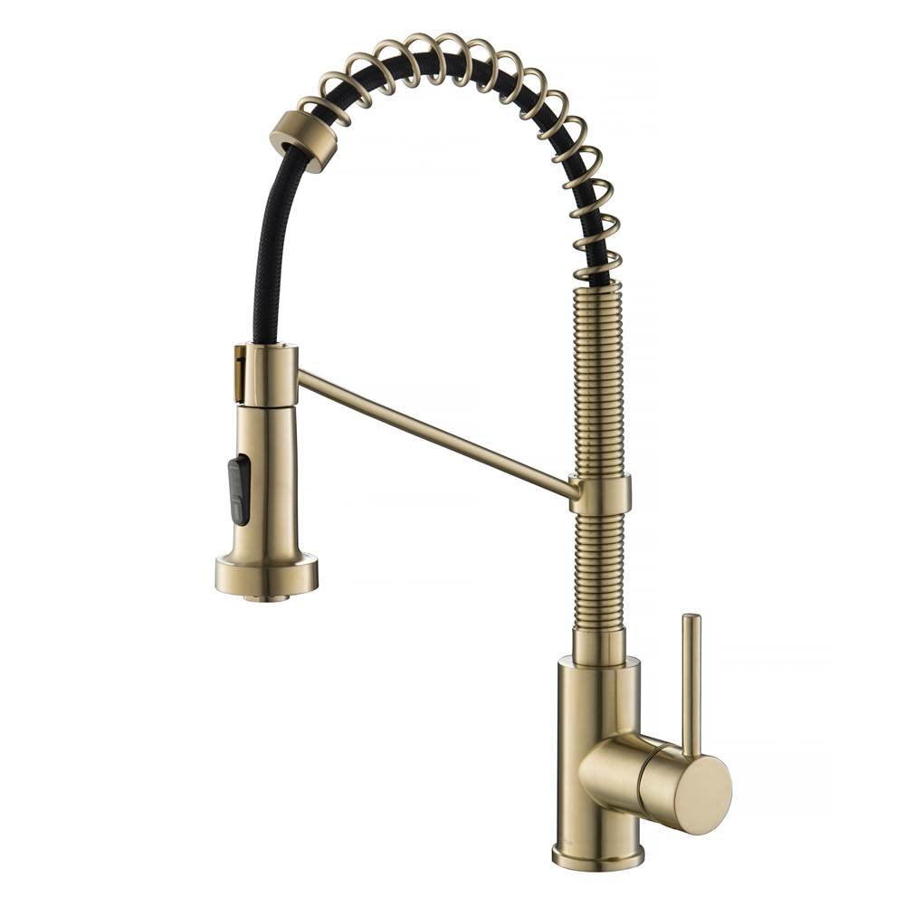 Kraus Bolden Single Handle 18-Inch Commercial Kitchen Faucet with Dual Function Pull-Down Sprayhead in Spot Free Antique Champagne Bronze Finish