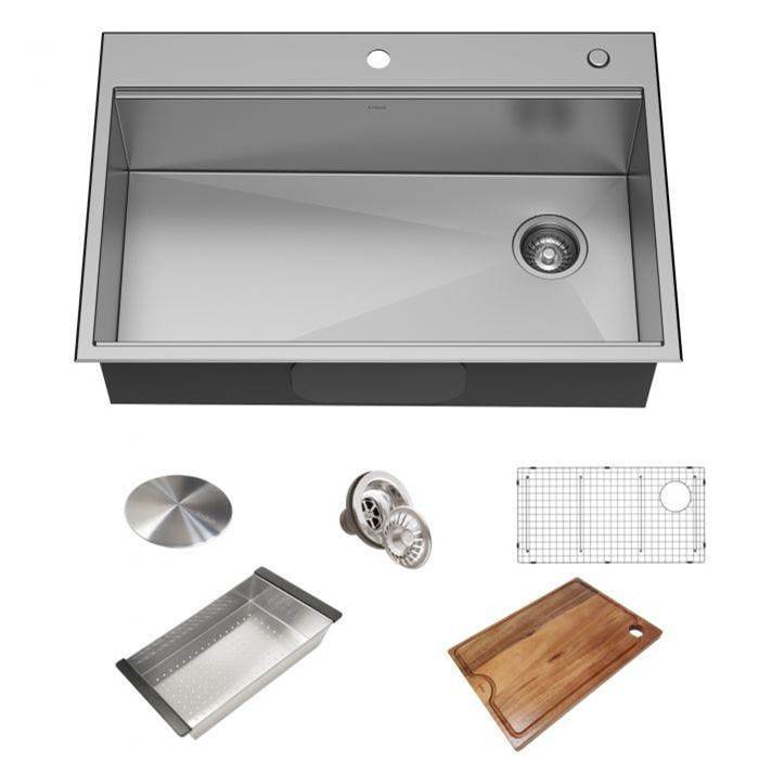 Kraus Workstation 33'' Drop-In / Top Mount 18 Gauge Stainless Steel Single Bowl Kitchen Sink with Accessories