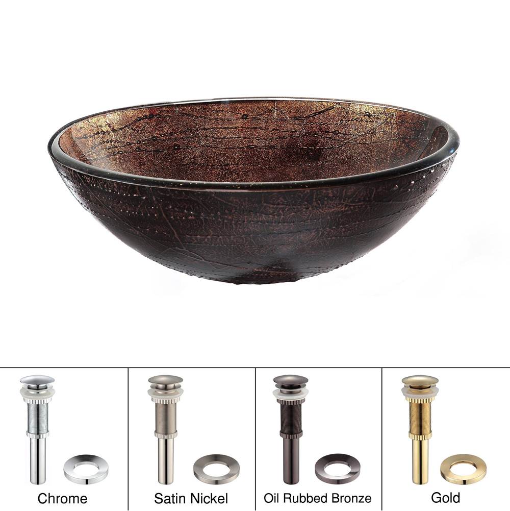 Kraus KRAUS Copper Illusion Glass Vessel Sink in Brown with Pop-Up Drain and Mounting Ring in Chrome