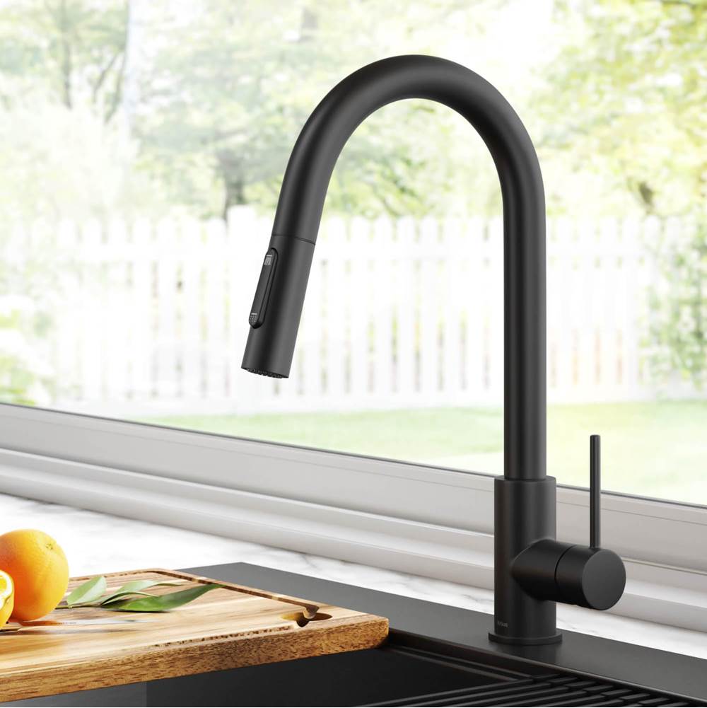 Kraus Oletto Contemporary Pull-Down Single Handle Kitchen Faucet in Matte Black