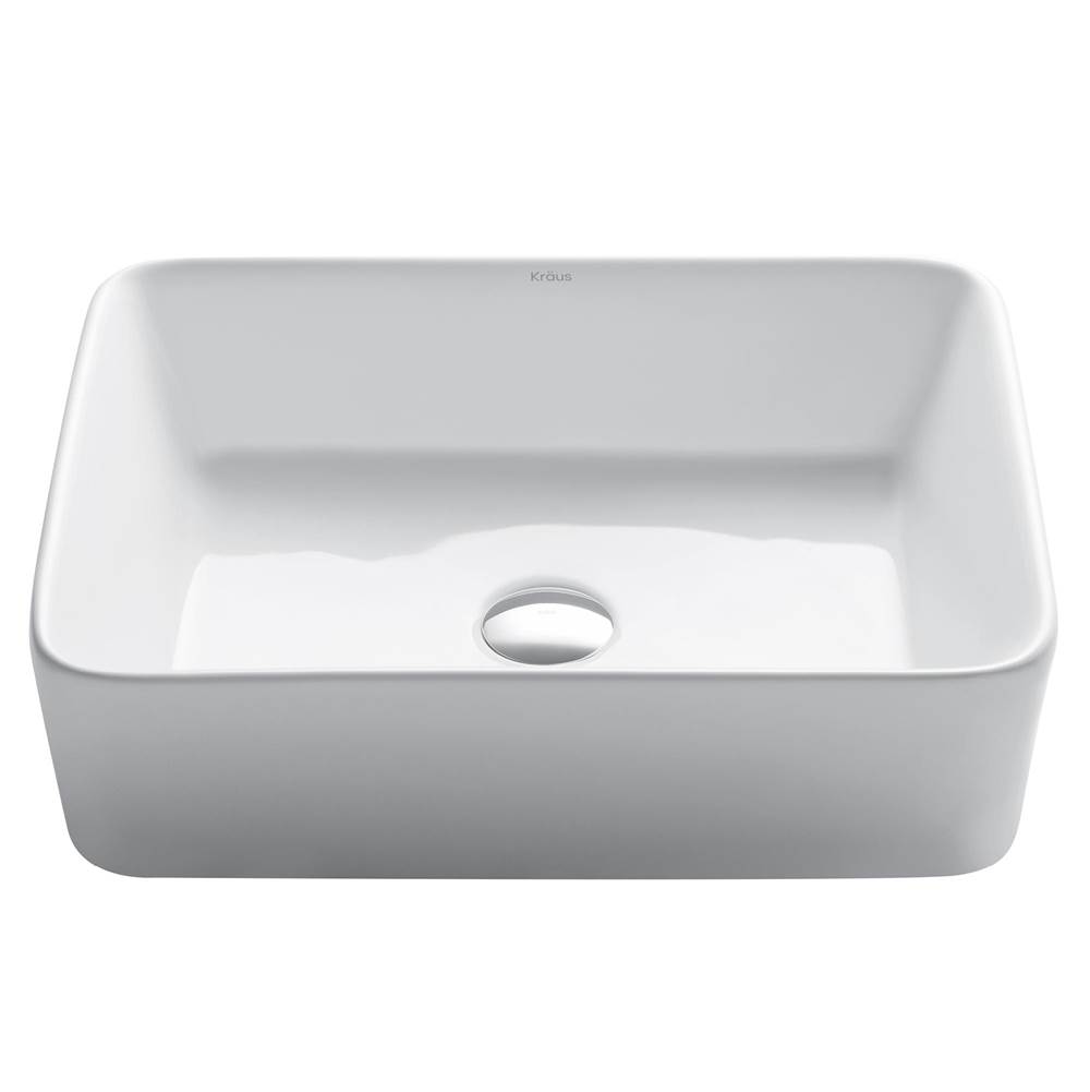 Kraus Elavo Modern Rectangular Vessel White Porcelain Ceramic Bathroom Sink, 19 inch