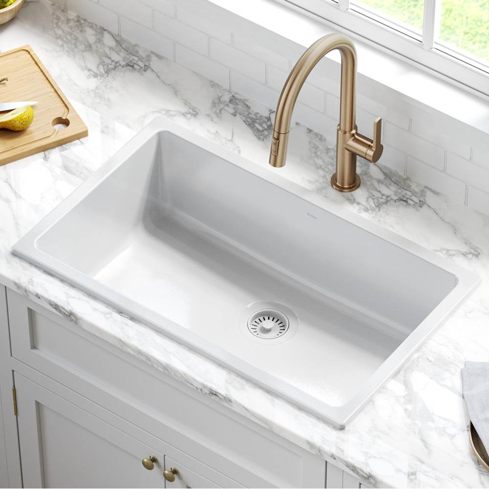Kraus KRAUS Turino 30'' Drop-In Undermount Fireclay Single Bowl Kitchen Sink with Thick Mounting Deck in Gloss White