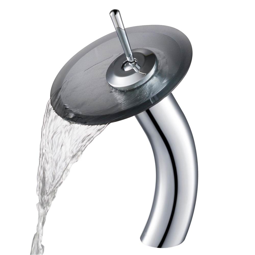 Kraus KRAUS Tall Waterfall Bathroom Faucet for Vessel Sink with Frosted Black Glass Disk, Chrome Finish