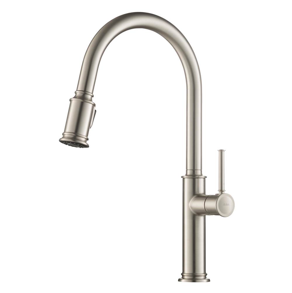 Kraus Sellette Single Handle Pull Down Kitchen Faucet with Dual Function Sprayhead in all-Brite Spot Free Stainless Steel Finish
