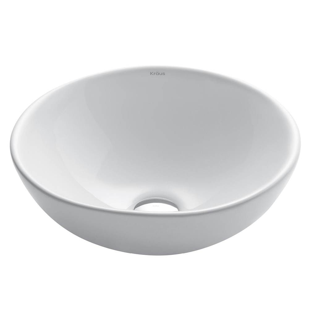Kraus KRAUS Elavo Round Vessel White Porcelain Ceramic Bathroom Sink, 16 inch