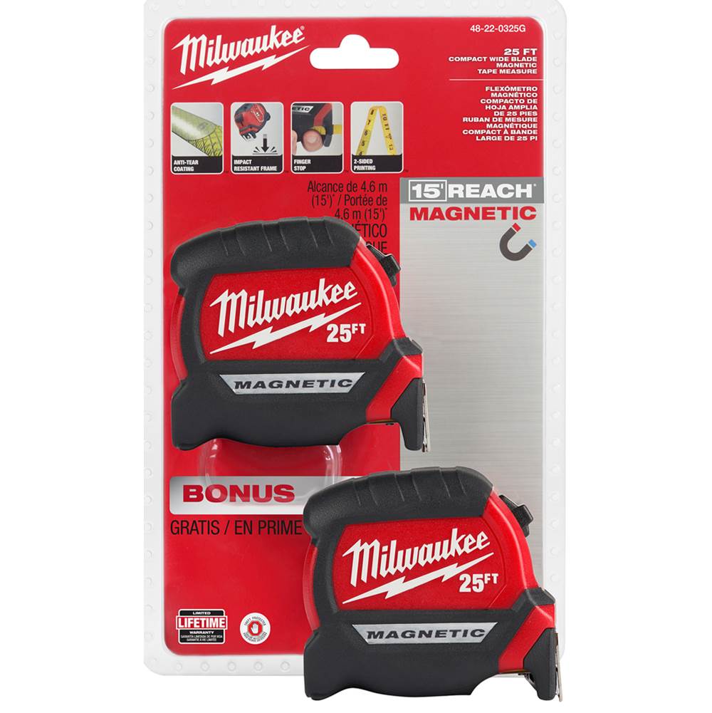 Milwaukee Tool 25-Ft. Compact Wide Blade Tape Measures 2-Pack