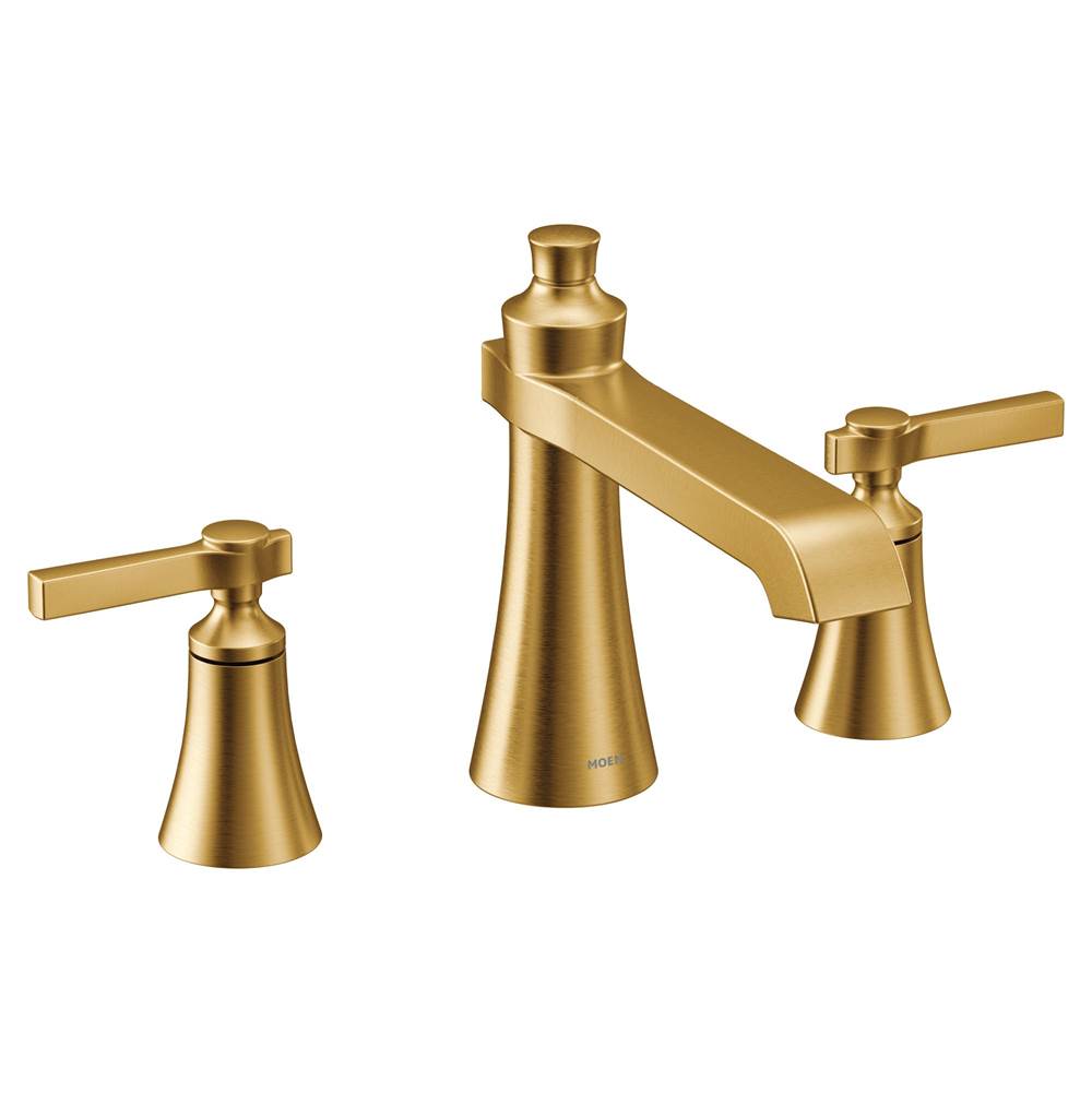 Moen Flara 2-Handle Deck-Mount Roman Tub Faucet Trim Kit with Lever Handles in Brushed Gold (Valve Sold Separately)