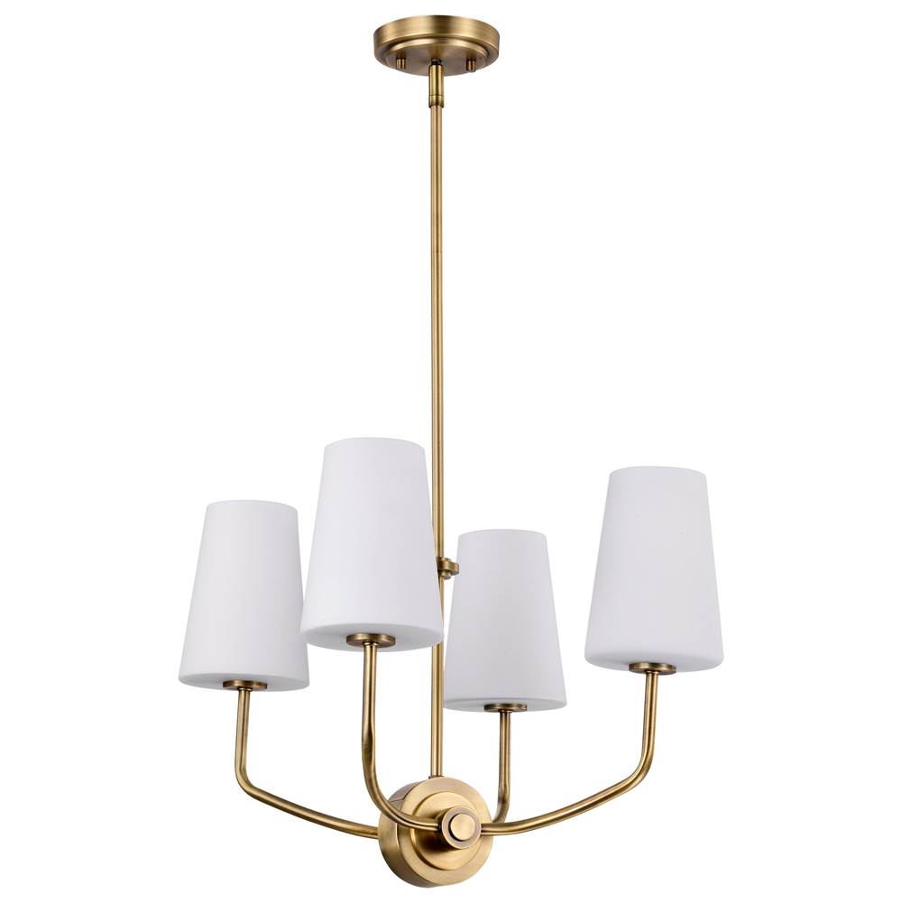 Nuvo Cordello 4 Light Chandelier; Vintage Brass Finish; Etched White Opal Glass