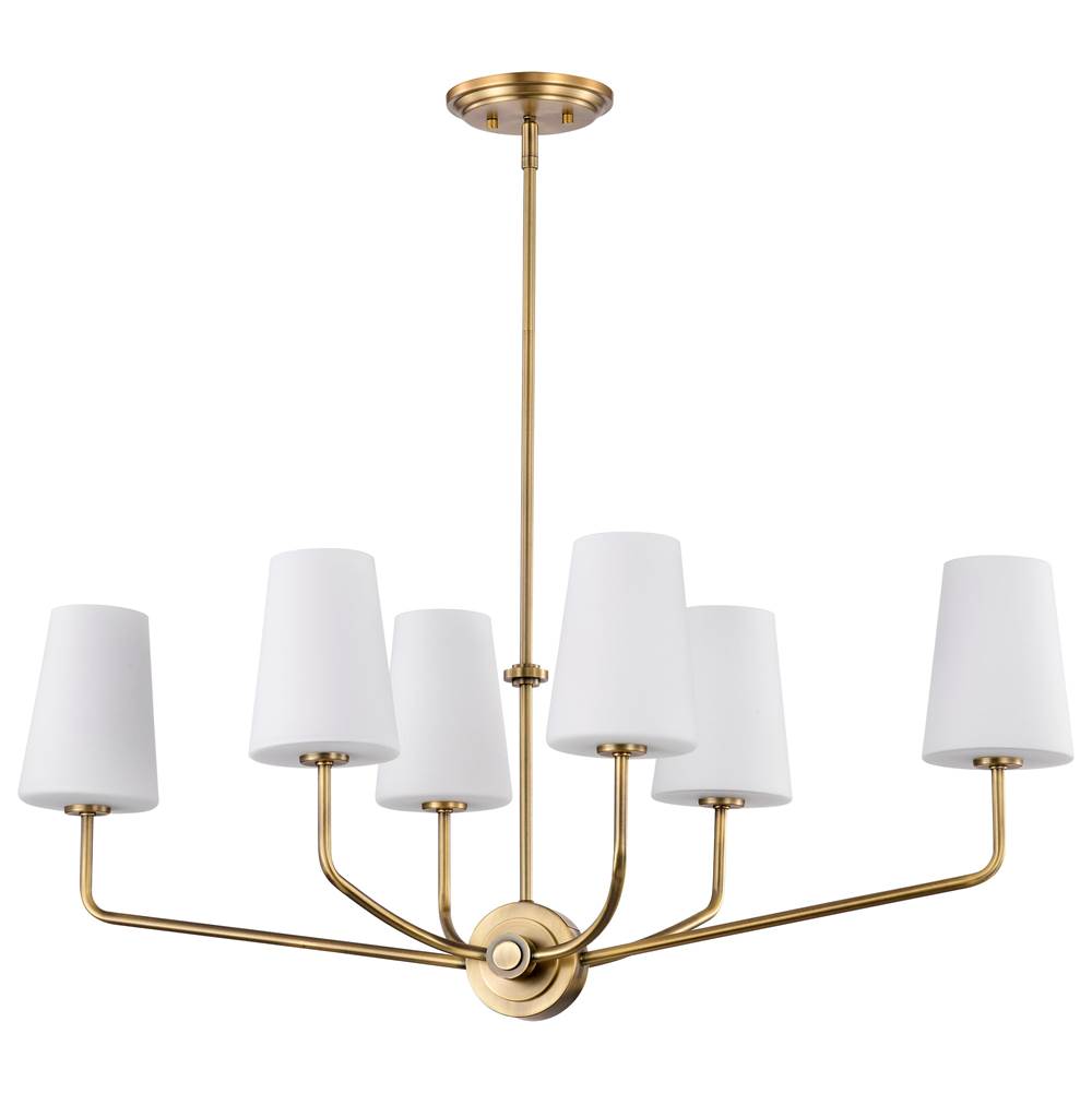 Nuvo Cordello 6 Light Island Pendant; Vintage Brass Finish; Etched White Opal Glass
