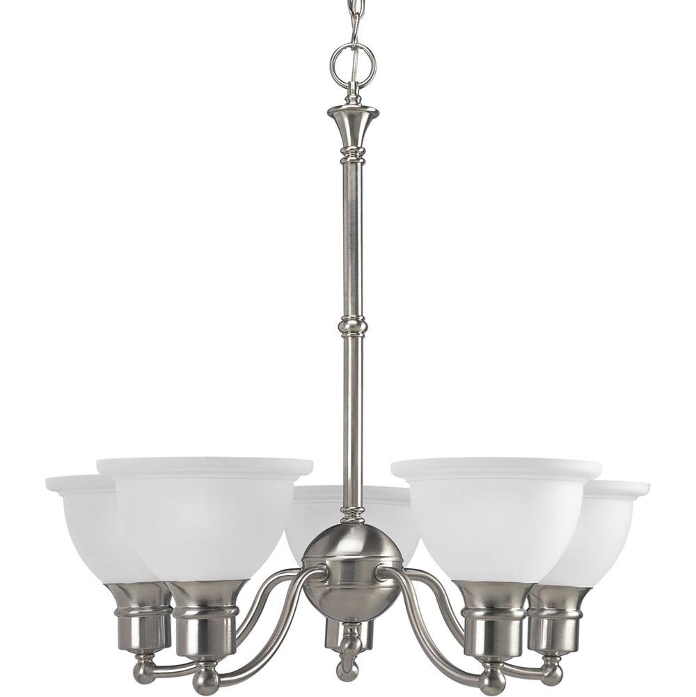 Progress Lighting Madison Collection Five-Light Brushed Nickel Etched Glass Traditional Chandelier Light