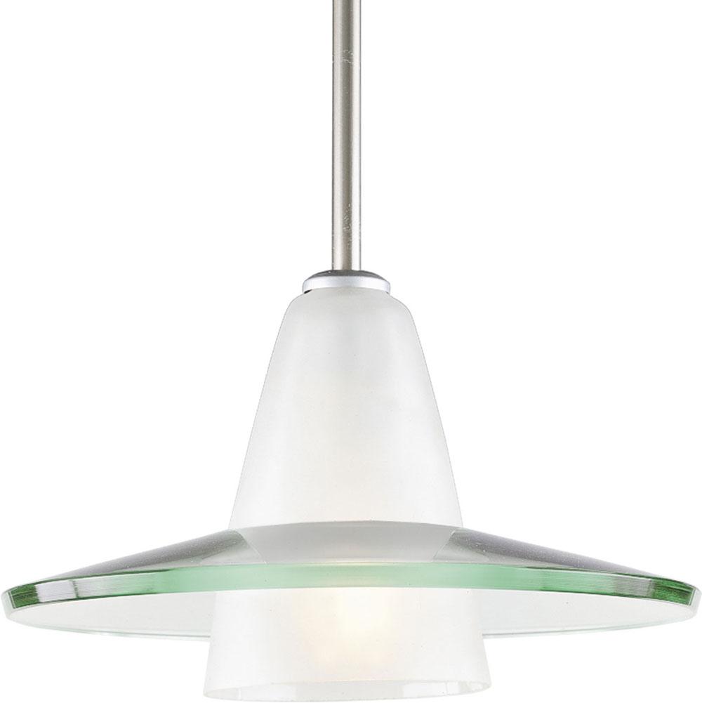 Progress Lighting Modern Pendant  One-Light Brushed Nickel Clear and Etched Glass Mini-Pendant Light