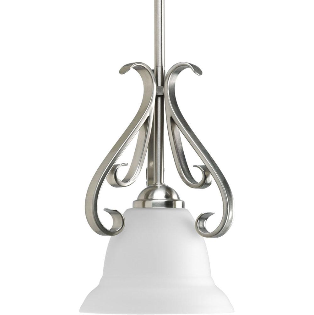 Progress Lighting Torino Collection One-Light Brushed Nickel Etched Glass Transitional Mini-Pendant Light