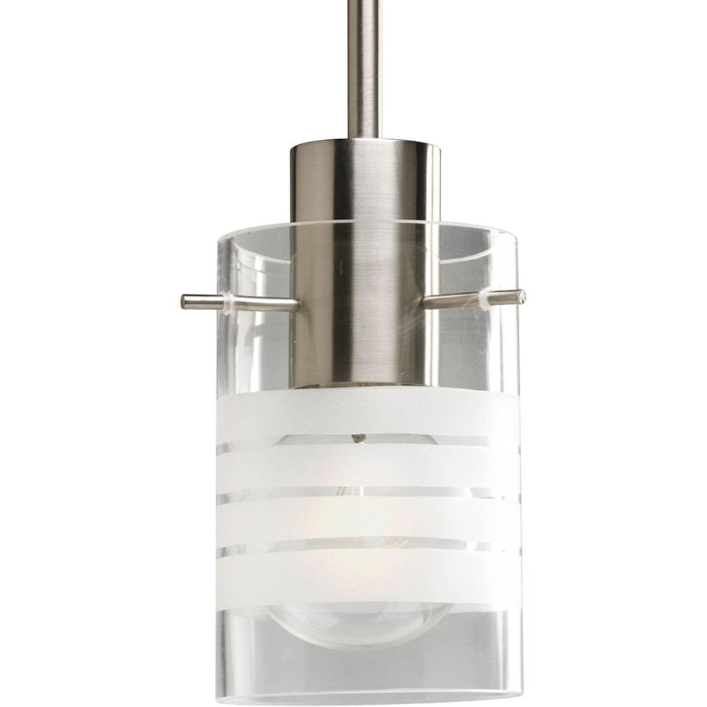 Progress Lighting Modern Pendant One-Light Brushed Nickel Clear And Etched Glass Mini-Pendant Light