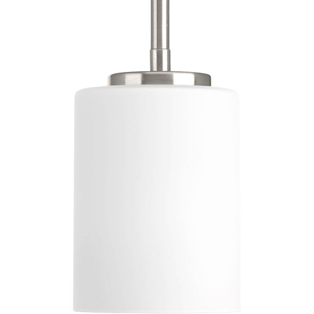 Progress Lighting Replay Collection One-Light Brushed Nickel Etched White Glass Modern Mini-Pendant Light