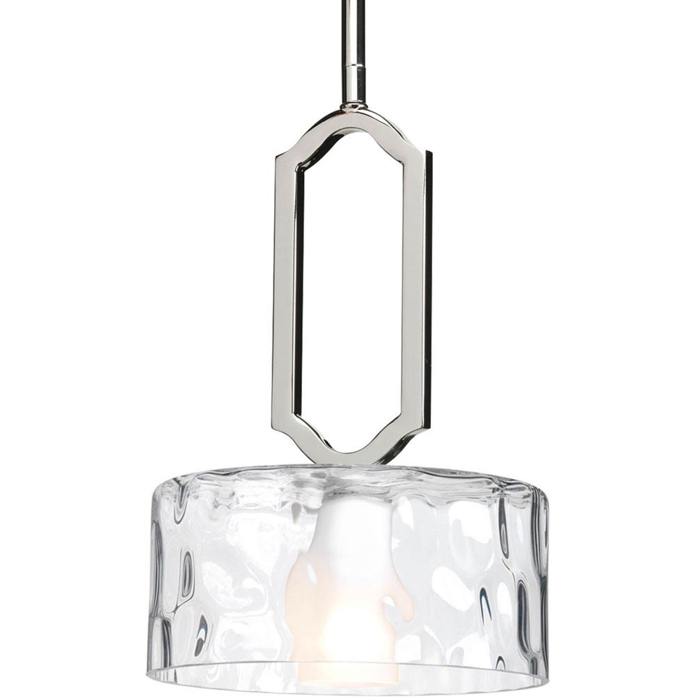 Progress Lighting Caress Collection One-Light Polished Nickel Clear Water Glass Luxe Mini-Pendants Light