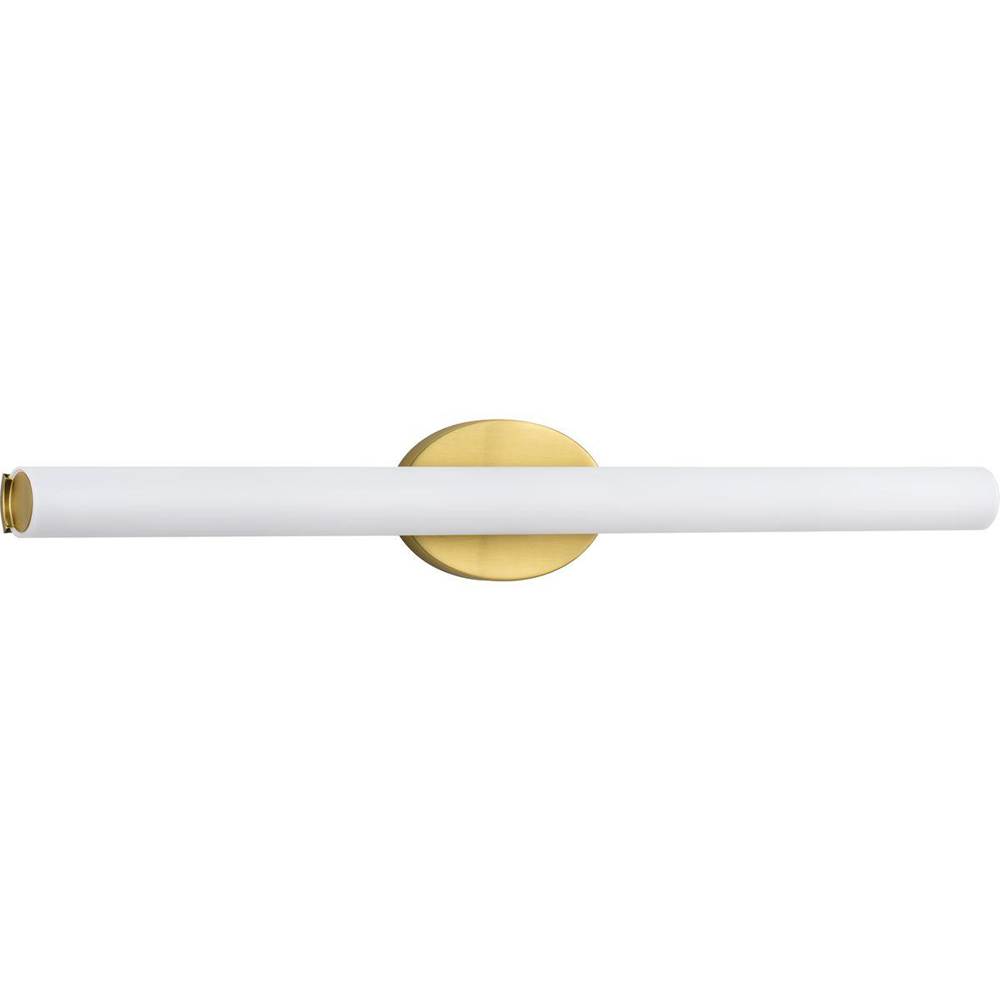 Progress Lighting Parallel LED Collection 32'' Satin Brass Etched White Glass Mid-Century Modern Bath Vanity Light