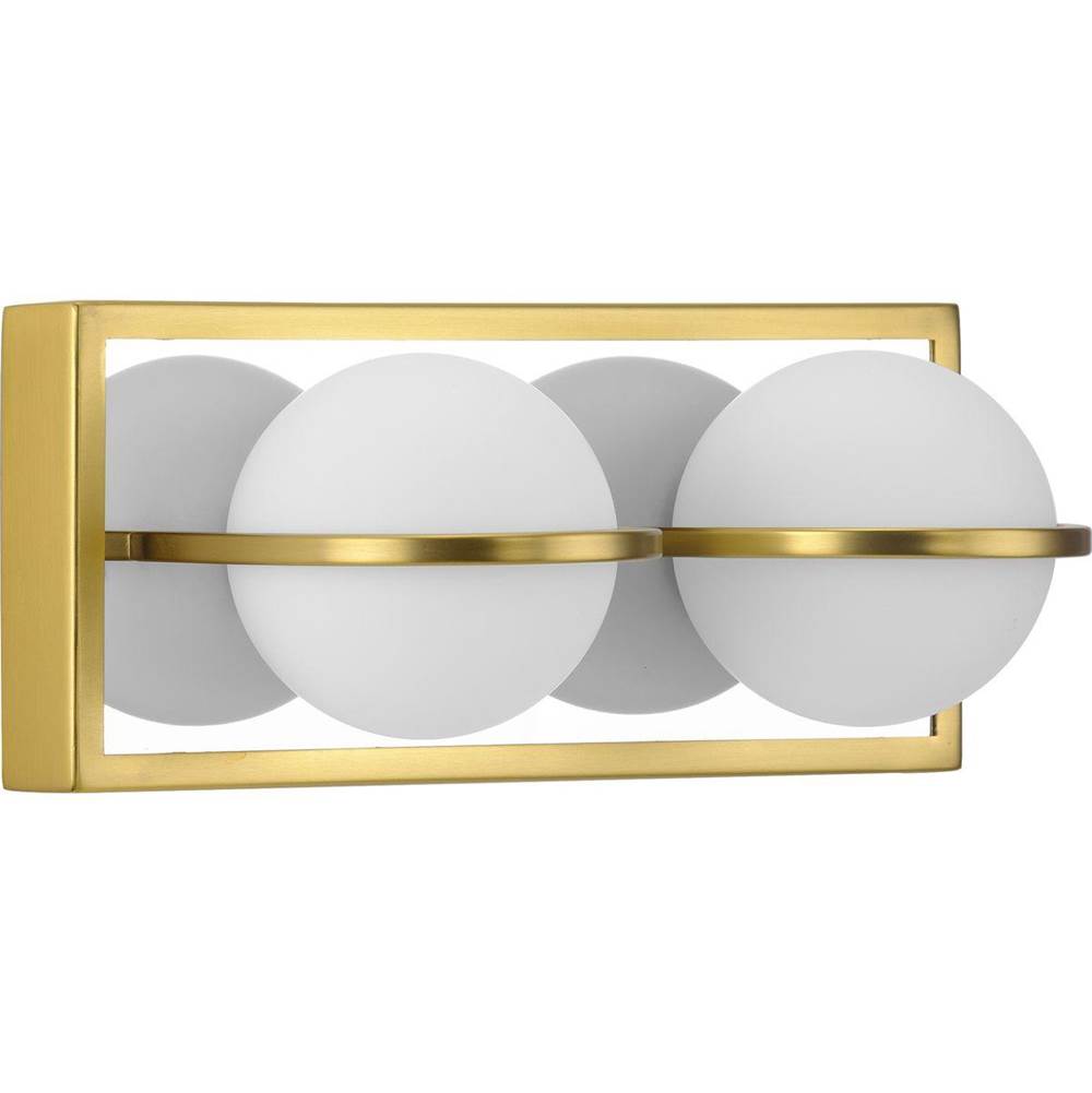 Progress Lighting Pearl LED Collection Two-Light Satin Brass and Opal Glass Modern Style Bath Vanity Wall Light
