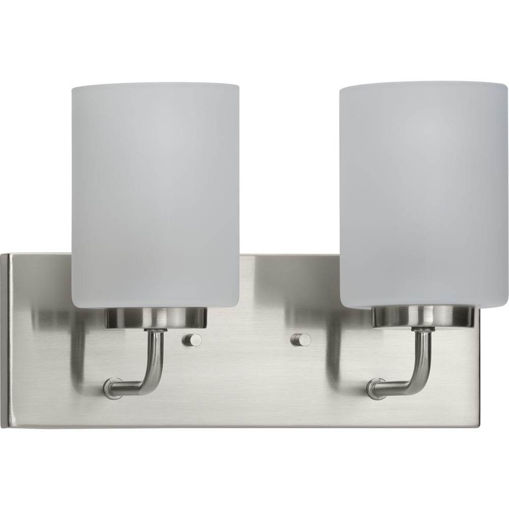 Progress Lighting Merry Collection Two-Light Brushed Nickel and Etched Glass Transitional Style Bath Vanity Wall Light