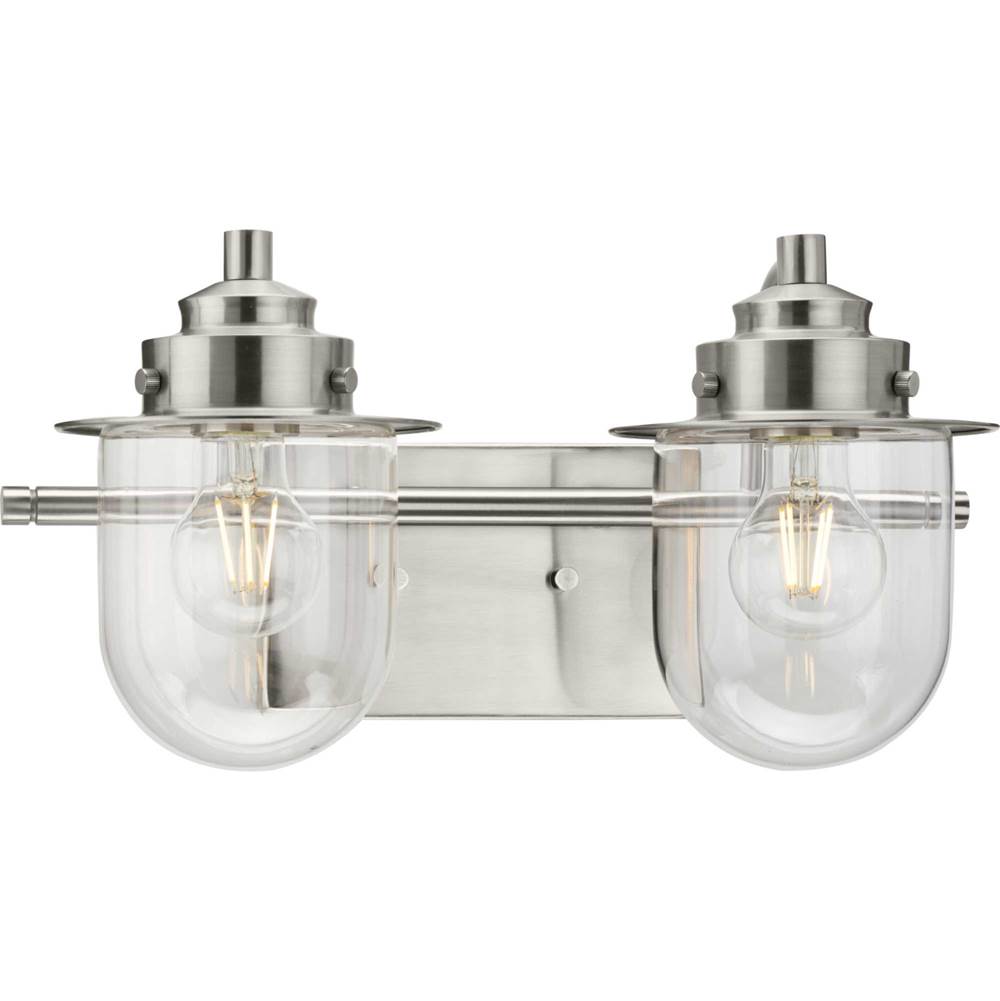 Progress Lighting Northlake Collection Two-Light Brushed Nickel Clear Glass Transitional Bath Light