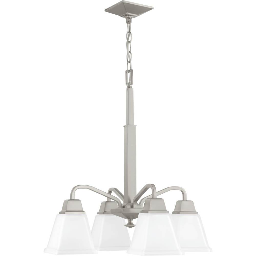 Progress Lighting Clifton Heights Collection Four-Light Brushed Nickel Etched Glass Craftsman Chandelier Light