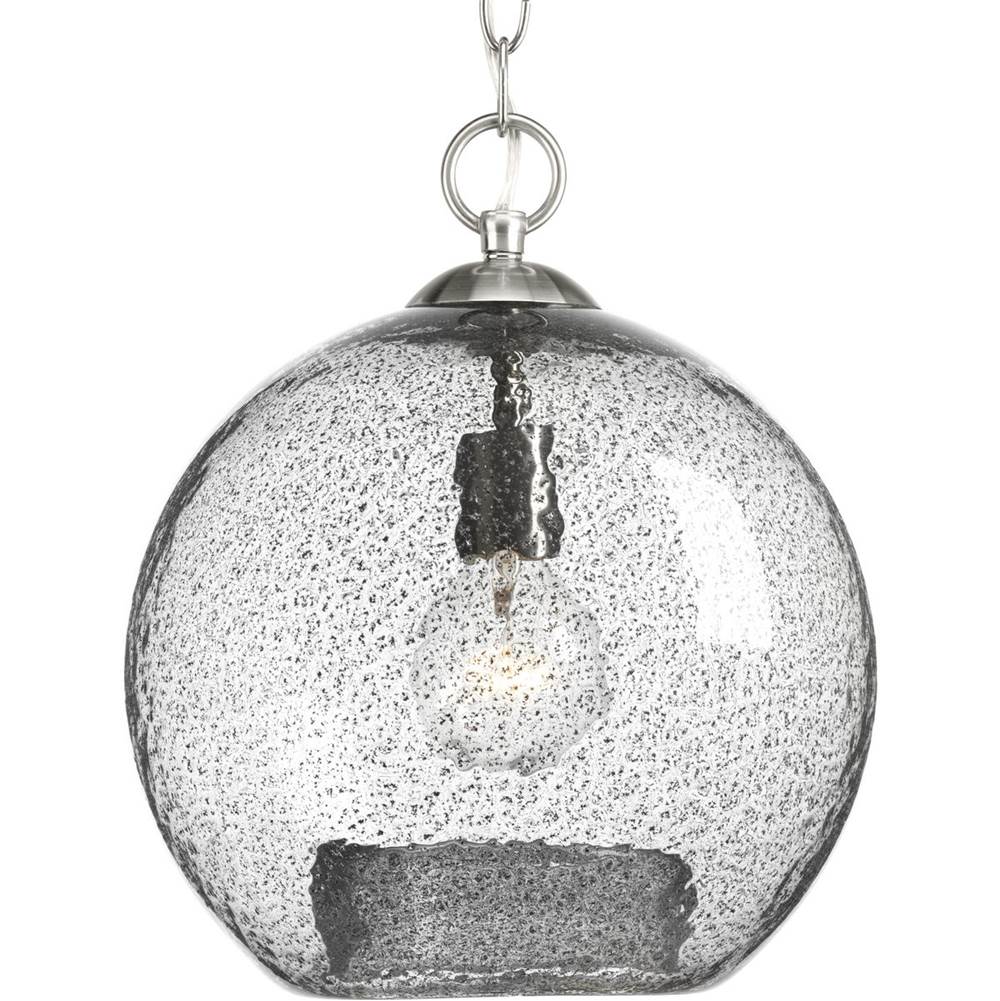 Progress Lighting Malbec Collection One-Light Brushed Nickel Clear Textured Glass Global Pendant Light