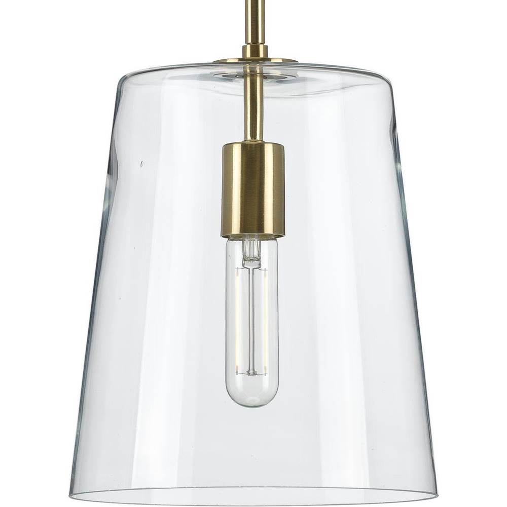 Progress Lighting Clarion Collection One-Light Satin Brass Clear Glass Coastal Pendant Light