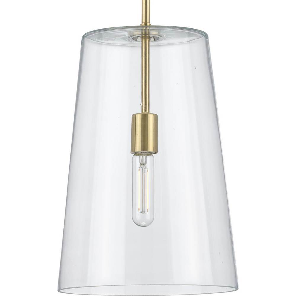Progress Lighting Clarion Collection One-Light Satin Brass Clear Glass Coastal Pendant Light