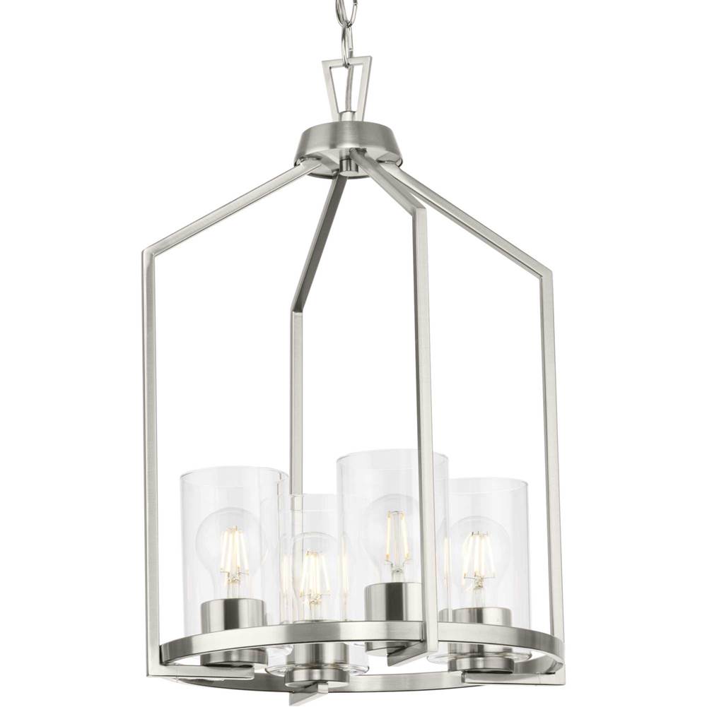 Progress Lighting Goodwin Collection Four-Light Brushed Nickel Modern Farmhouse Hall and Foyer Light