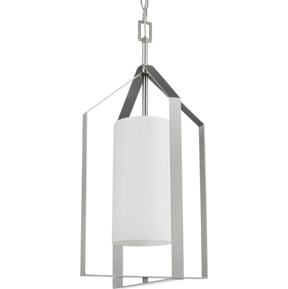 Progress Lighting Vertex Collection One-Light Brushed Nickel Etched White Contemporary Foyer Light