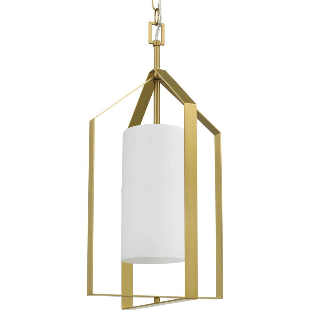 Progress Lighting Vertex Collection One-Light Brushed Gold Etched White Contemporary Foyer Light