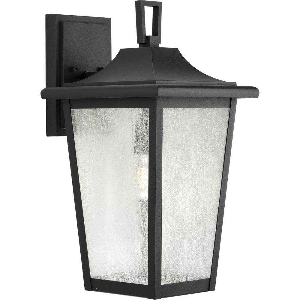 Progress Lighting Padgett Collection One-Light Transitional Textured Black Clear Seeded Glass Outdoor Wall Lantern