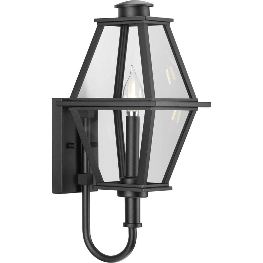 Progress Lighting Bradshaw Collection One-Light Textured Black Clear Glass Transitional Small Outdoor Wall Lantern