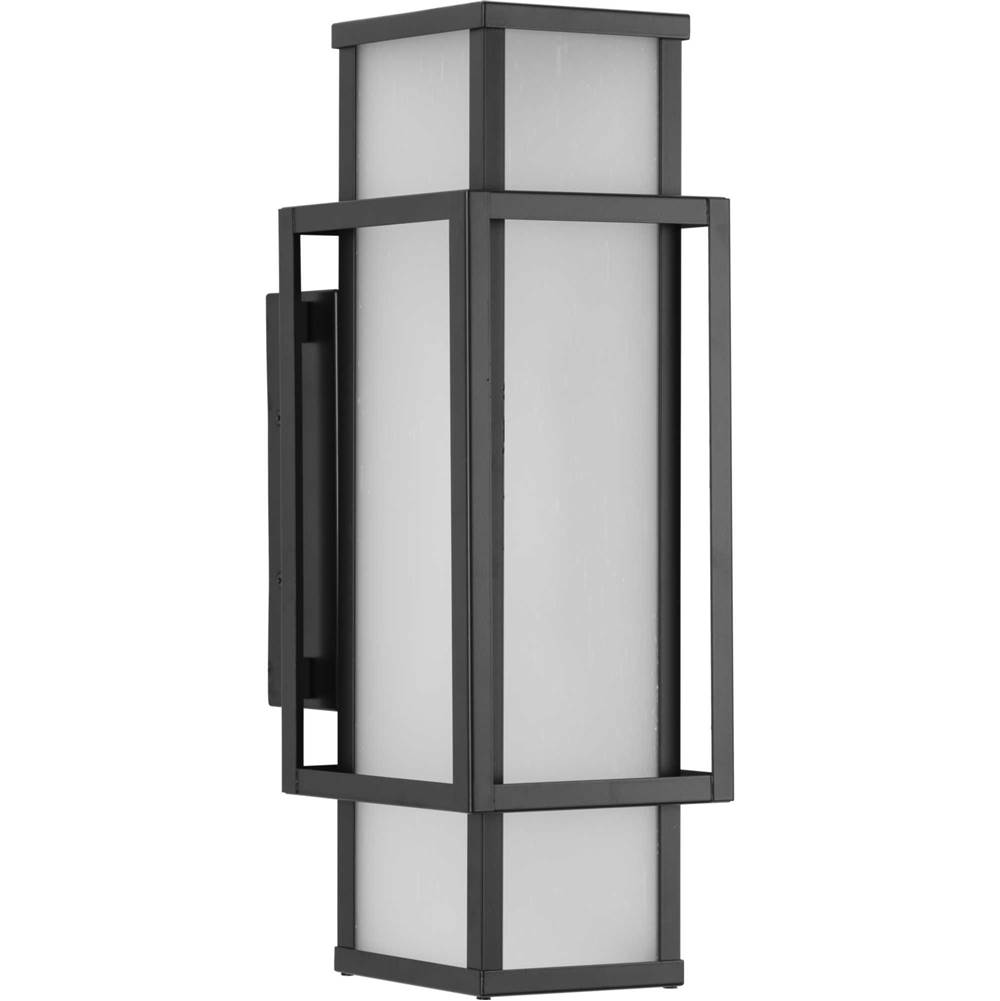Progress Lighting Unison Collection Two-Light Matte Black Etched Seeded Glass Contemporary Wall Lantern