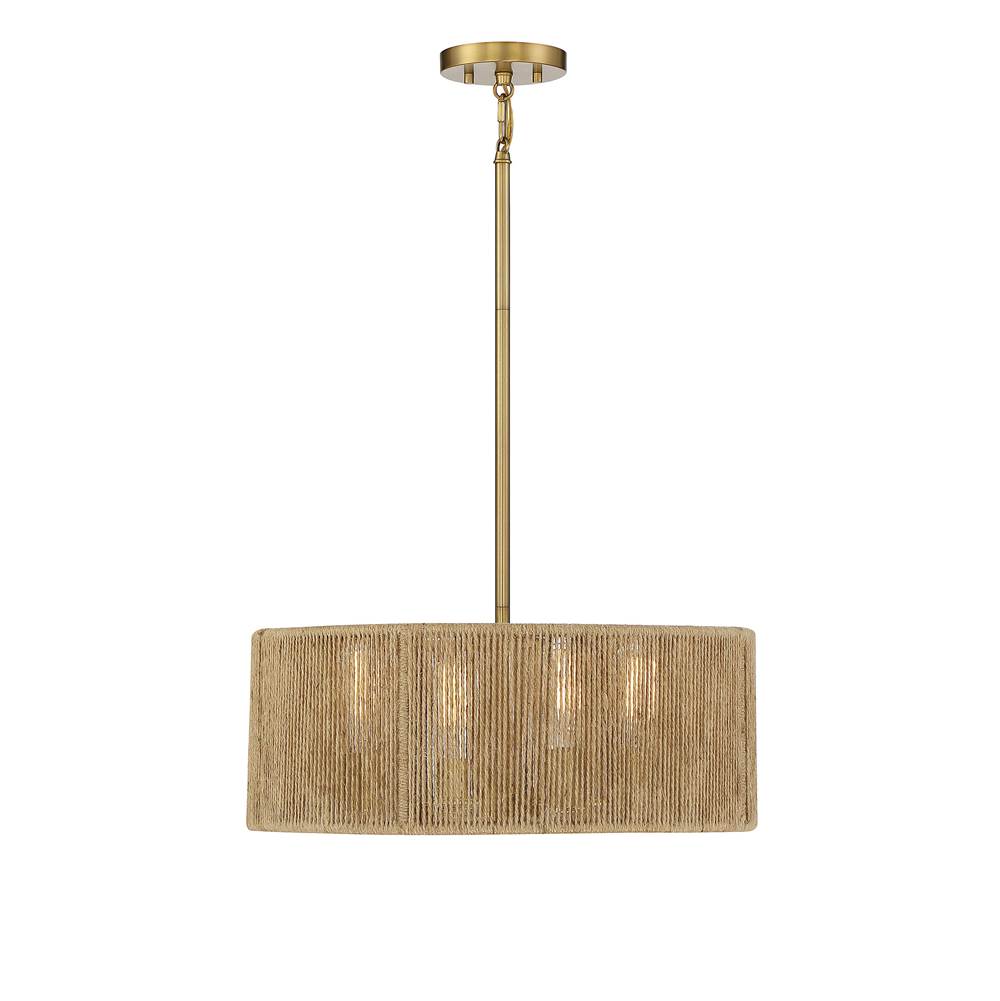 Savoy House Ashe 4-Light Pendant in Warm Brass and Rope