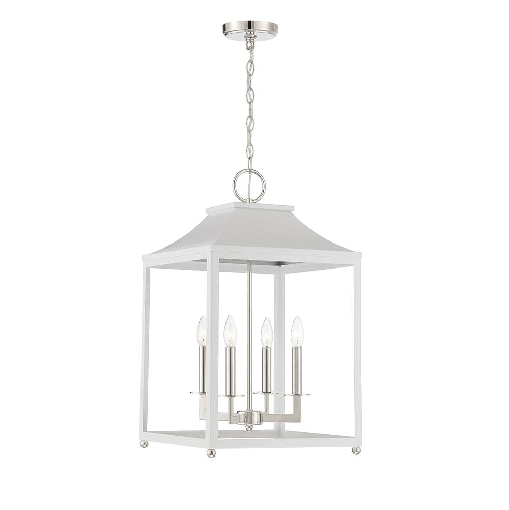 Savoy House 4-Light Pendant in White with Polished Nickel