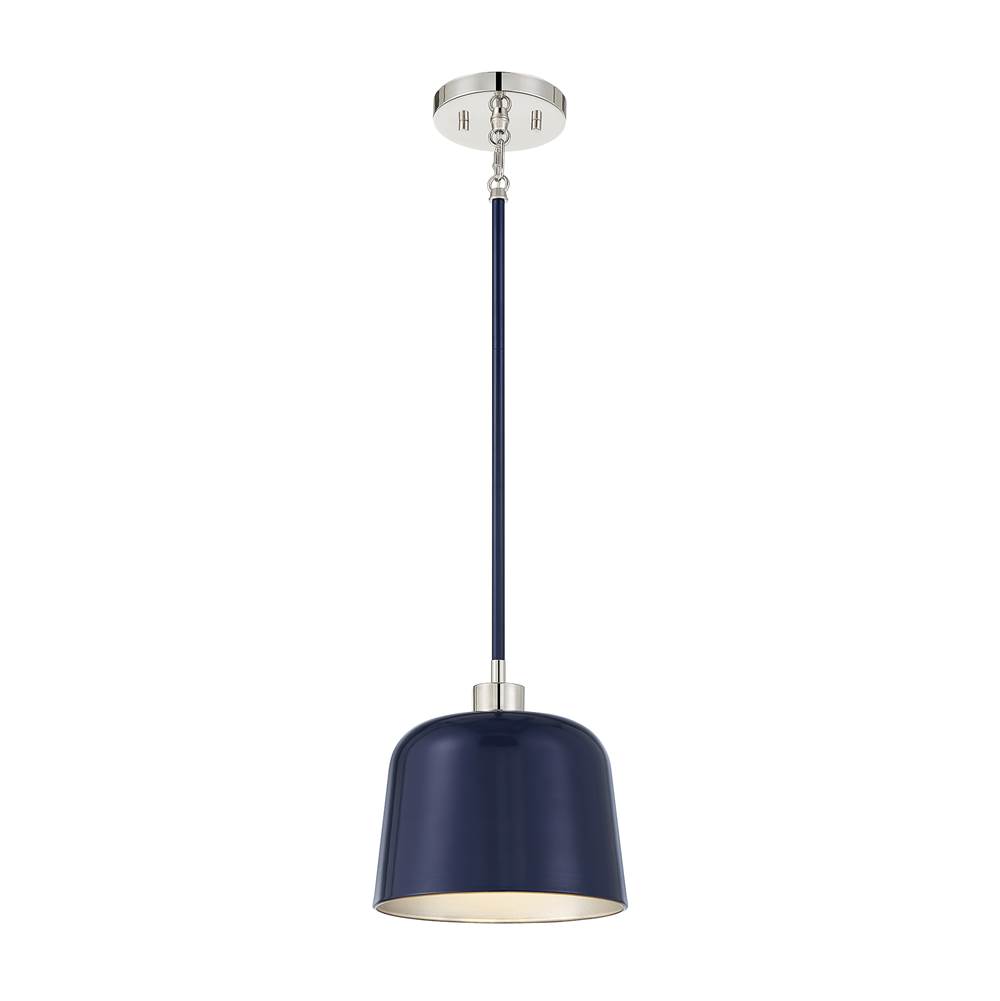 Savoy House 1-Light Pendant in Navy Blue with Polished Nickel
