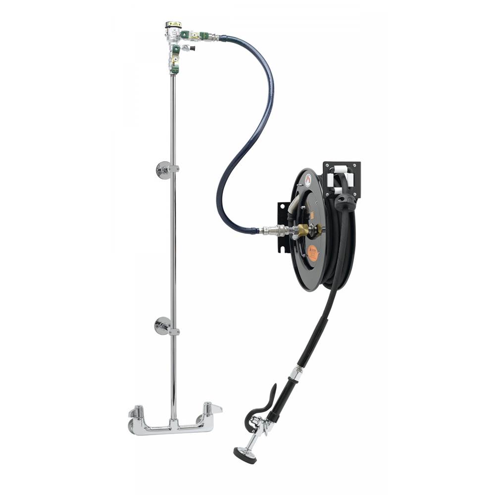 T&S Brass EQUIP Hose Reel System, 8'' Wall Mount Base Faucet, 3/8'' x 35' Hose