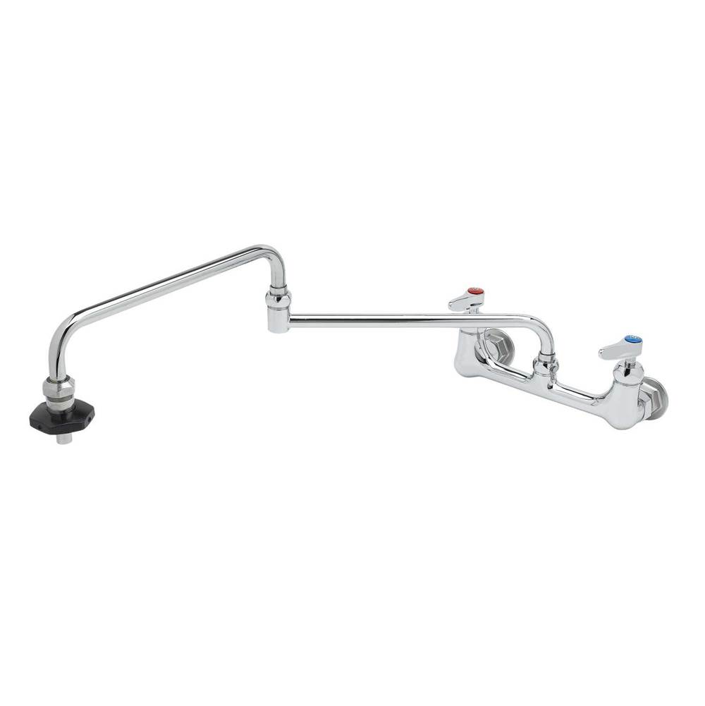 T&S Brass Pot Filler, Wall Mount, 8'' Centers, 24'' Double Joint Nozzle, Insulated On-Off Control