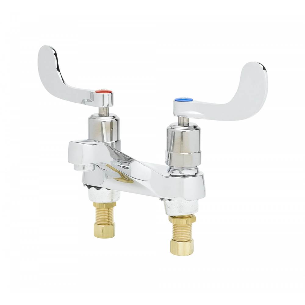 T&S Brass Metering Faucet, Deck Mount, 4'' Centers, 2.2 GPM Aerator, 4'' Wrist Action Handles