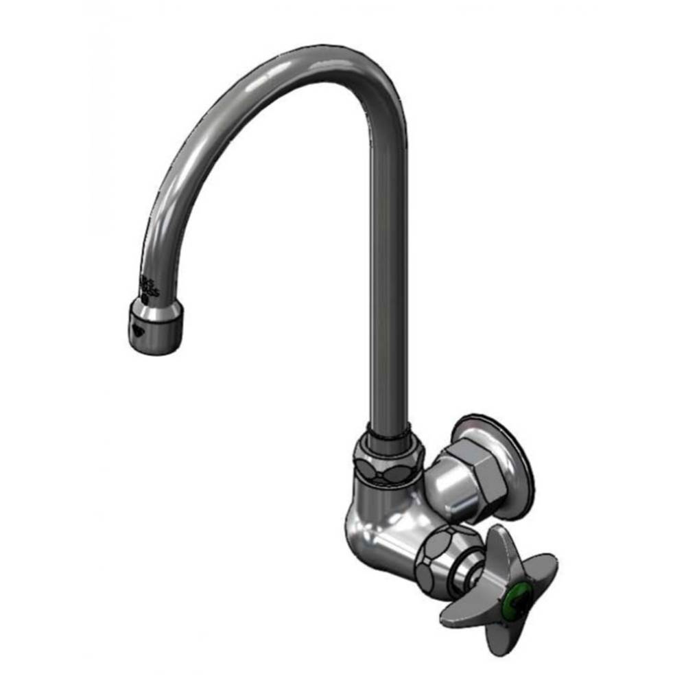 T&S Brass Lab Faucet, Single Temp, Wall Mount, Tin-Lined, Gooseneck, 2.2 GPM Aerator, 4-Arm Handle