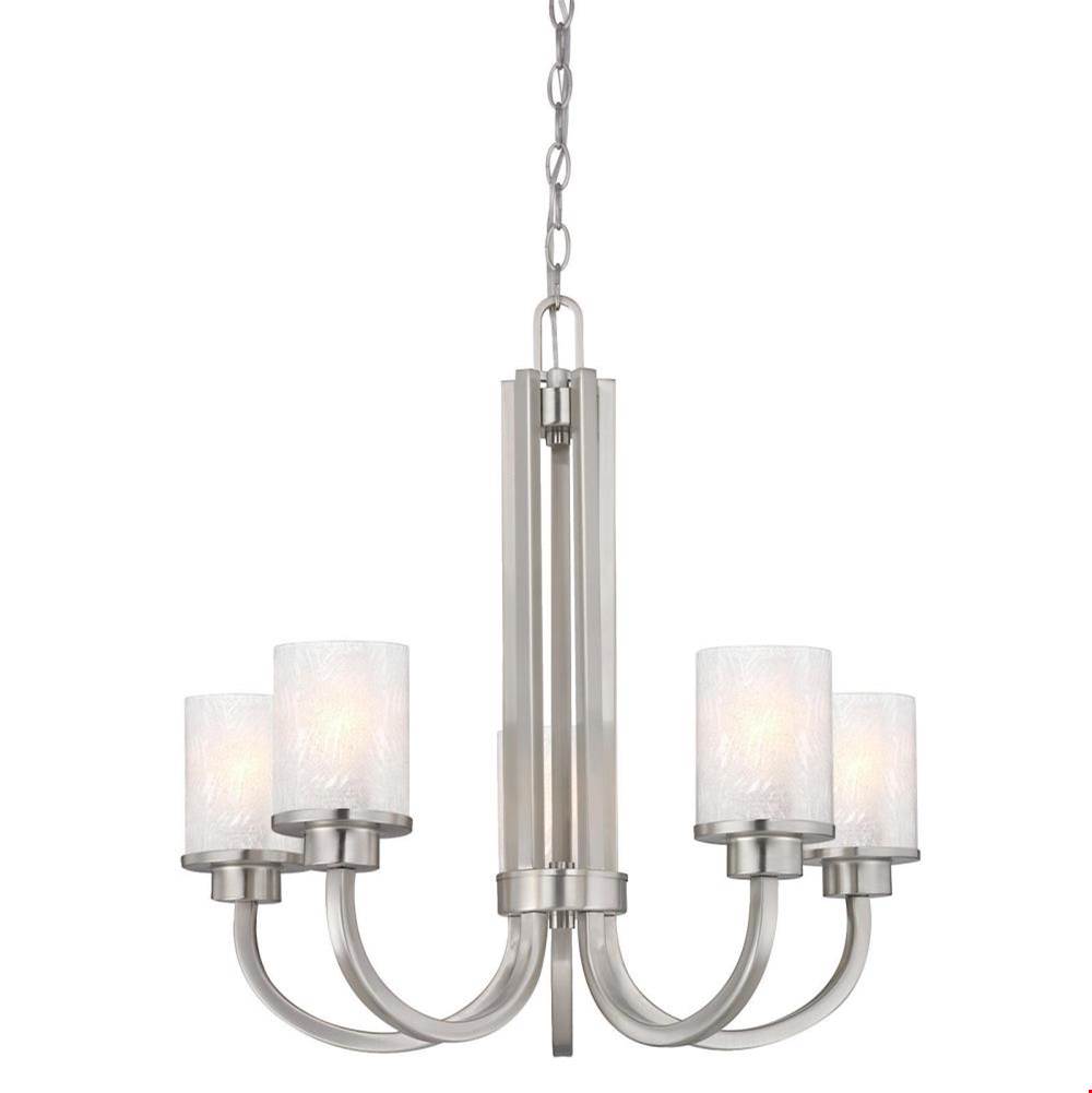 Central Plumbing & Electric SupplyWestinghouseWestinghouse Ramsgate Five-Light Indoor Chandelier, Brushed Nickel Finish with Ice Glass