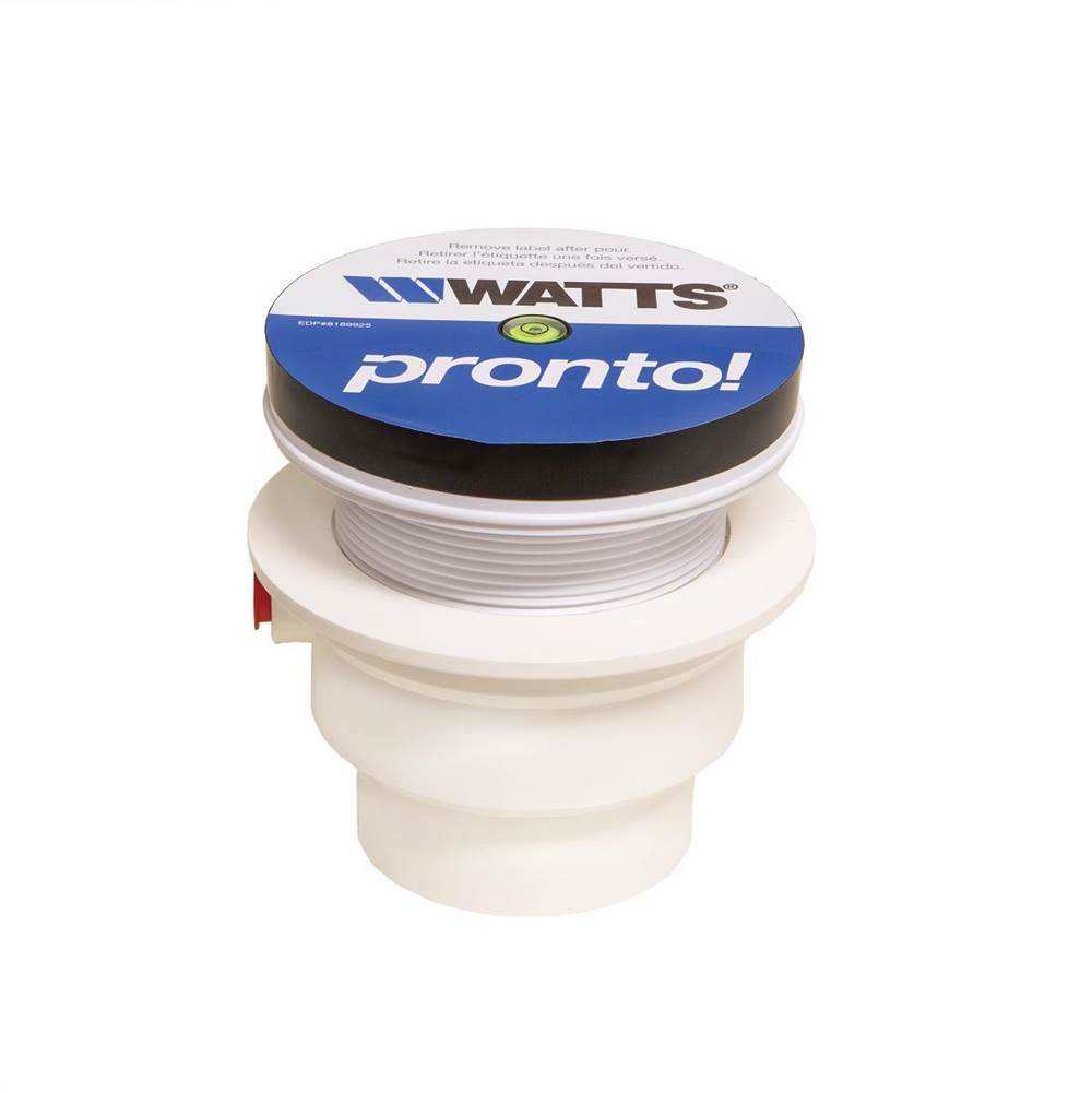 Watts PVC Pronto Floor Drain, Pre/Post-Pour Adjustable, Leveling Shims/Bubble, Anchor Flange, 6 IN NB Strainer, 2 IN SW Outlet