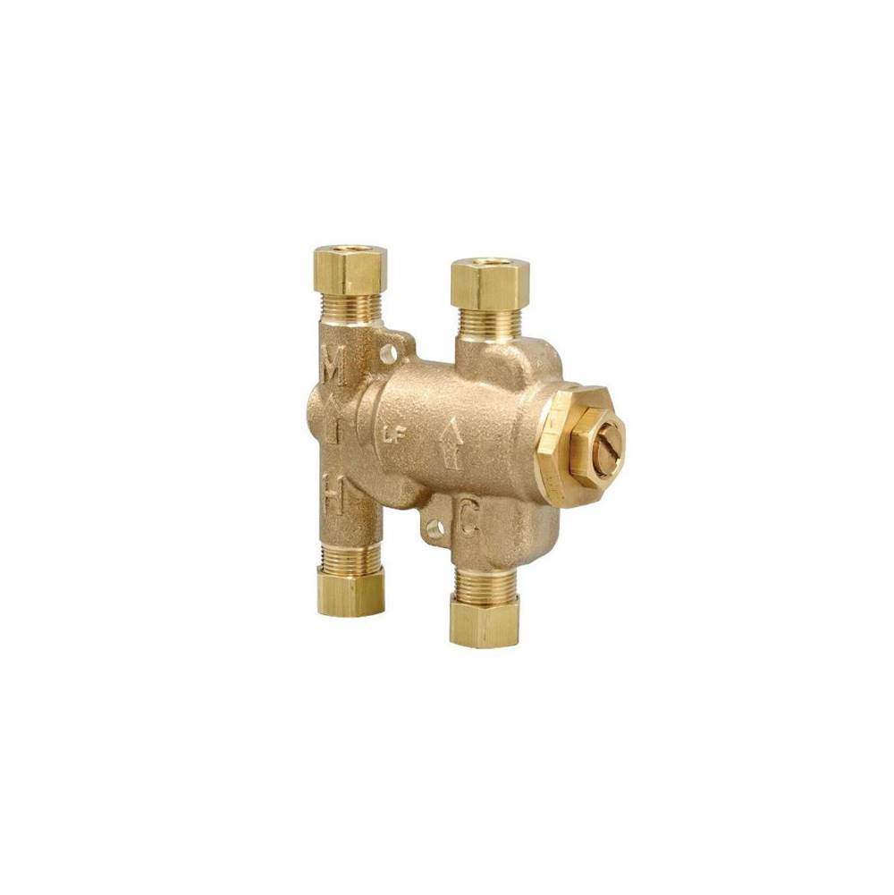 Watts 3/8 In Lead Free Thermostatic Mixing Valve, Push to Connect End Connections, Satin Chrome Finish, Adjustable 80-120 F