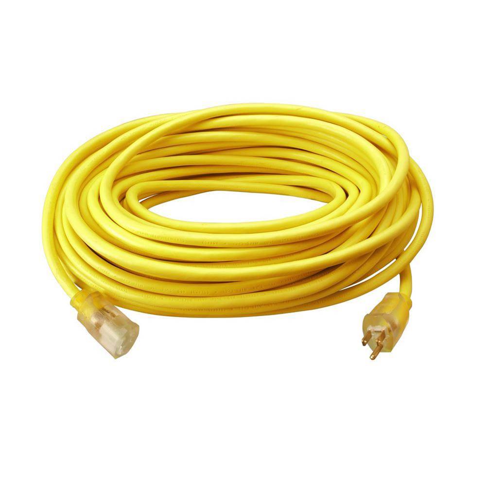 ElectricTX Supplies Southwire 2589SW0002 12/3 100'' SJTW High Visibility Yellow Extension Cord with Power Light Plug